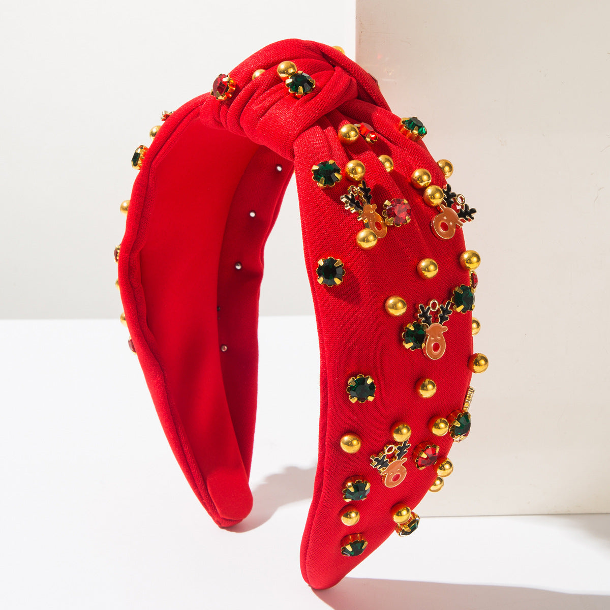 Wholesale Christmas headband red and green plastic flower deer accessories diamond headband hair accessories